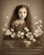 Placeholder: sepia portrait young girl wearing crown of flowers and sitting on an empty crate, potholes on road, ramshackle, crow, 8k resolution, high-quality, fine-detail, intricate, digital art, detailed matte, volumetric lighting, dynamic lighting, illustration, 3D octane render, brian froud, howard lyon, selina french, anna dittmann, annie stokes, lisa parker, greg rutowski,