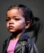 Placeholder: Rihanna toddler, full body, leather jacket, soft skin, dramatic lighting, hyper realistic