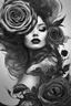 Placeholder: Abstract faig image of a beautiful woman's face inside of a black rose, Smoky, 8k quality, realistic, gothic, exceptional creation, fantastic