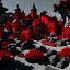 Placeholder: A dark red vampire village with a chateau designed in Ica stones painted by Andy Warhol