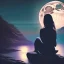 Placeholder: Afraid woman sitting on a rock on the moonlight