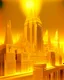 Placeholder: A golden yellow glowing metropolis painted by Frank Lloyd Wright