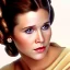 Placeholder: analog style, Beautiful photorealistic close up face of carrie fisher, soft light, soft ethereal skin, rim lighting, sharp brown eyes, dark plain background