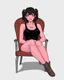 Placeholder: pouting emo woman sitting down into a chair, gen13 and tankgirl style