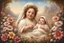 Placeholder: With delicate strokes that resemble the ancient art of pyrography, a beautiful and cute baby JEsus and mother marry manifests on the canvas, its adorable smile captivating the viewer's heart. In this high-quality, concept art, a fantastic landscape envelops the scene, adorned with an abundance of meticulously crafted flowers. The details showcased in this exquisite painting further accentuate its exceptional quality, inviting viewers to marvel