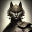 Placeholder: Character design, anthropomorphic cat dressed as a Shaolin, dark, evil, furious, epic, intricate details, finely detailed armor, silver, golden