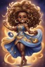Placeholder: A fearless curvy dark-skinned airbrushed chibi swishes her lion tail excitedly, wearing a dress decorated with the Leo astrology symbol. With mane-like hair wild with curls, she smiles wide, showing off fangs. She stands arms and legs spread, steadfast as a lioness, demonstrating Leo courage and leadership. Background of a Leo zodiac symbol