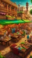 Placeholder: A vibrant and bustling marketplace, filled with the rich aromas of Arabic coffee, dates, and sweets. The colorful stalls and bustling crowds create a lively atmosphere, perfect for capturing in a stylistic rendering.