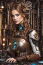 Placeholder: Front view half body gorgeous Realistic Photography beautiful super model Russian as playing Dj player with body full mechanical steampunk cyborg realistic beautiful woman hyper detailed