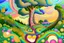 Placeholder: Psychedelic hassidic style artwork of a Path to heaven with a tree in the center, with bright and blue colors in a childish style