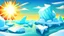 Placeholder: cartoon illustration: nature with icebergs and frozen sea, sun in the sky