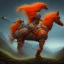 Placeholder: angry horse in orange and blue battle armor, a highly detailed illustration, background of Inka jungle, realistic render, 8 k, micro detail, intricate, elegant, centered, digital painting, Artstation, smooth, sharp focus, illustration, artgerm, tomasz alen kopera, peter mohrbacher, donato giancola, joseph christian leyendecker, wlop, boris vallejo