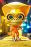 Placeholder: Full head to toe portrait + profile of a creature with (((a flat orange triangle pointing downwards for a head))), large round eyes like bright yellow headlights, a small body, its feet are in seamless silver and orange skin-tight boots with its skin-tight jumpsuit. It stands out against a white background.