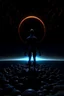 Placeholder: a black hole as a tall, humanoid creature, in a dark surreal landspace, this is the end of everything, his legs and arms are monstruous, dynamic lighting, empty dark background, doomiest picture ever created by midjourney ai, 8k, hyperdetailed, photorealistic