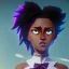 Placeholder: Ekari is a black girl with white curly hair neon eyes with a bow