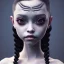 Placeholder: jenna ortega, wednesday addams hair style, wednesday make up, wednesday addams black dress, cinematic, addams family wednesday style, hyper detail, octane render, unreal engine 5, 8k resulation