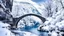 Placeholder: Winter scenery,an old stone bridge in a canyon,river, mountains in greece,dramatic scene,vibrant colors