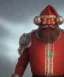 Placeholder: wide angle shot of the santa claus, red and green armor with emissive energy flowing in the chest, mystical geometric patterned textures, intricate, highly detailed