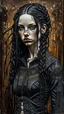Placeholder: highly detailed, full body oil painting, petite goth girl with long dark braided hair, sharply defined angular facial features, anatomic perfection, by Andrea Kowch> <Yoji Shinkawa> <Jean-Giraud Moebius, vibrant natural color tones, precisely drawn and inked, 8k resolution