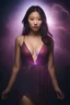 Placeholder: an Asian girl wearing a slit mini dress with a plunging neckline - gradated Background, professional quality studio 8x10 UHD Digital photograph by Scott Kendall - multicolored spotlight, Photorealistic, realistic stock photo, Professional quality Photograph. colored Fog - Multicolored lightning, 3D heart