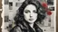 Placeholder: Collage. Beautiful portrait in charcoal and ink. Mixed media. Newspaper clippings, photographs, love letters, roses. Magazine style. Raindrops. Dark. Detailed. Alcohol ink. Worn texture. Crisp focus. Inked outlines. Hints of bright colors. Authors: Katherine Welz-Stein and Sam Toft