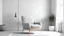 Placeholder: Scandinavian living room with gray armchair on empty white wall background. 3d rendering