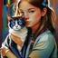 Placeholder: A girl and her cat inspirational styles - Pointillism, Realism and Fauvism