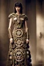 Placeholder: photoreal of a woman tall with dress made of gears ancient,