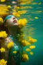 Placeholder: eva and adam underwater with yellow flowers for hair, closed eyes, rtx, reflection, 8k, glow, winning photography, caustics