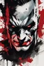 Placeholder: poster in two gradually, a one side half face Batman dark tones and other side half face Joker darkred tones, painting by Yoji Shinkawa,