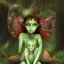 Placeholder: A portrait of a Little fairy woman with green skin and red long hair, sitting under the large Amanita muscaria mushroom in the magic forest, concept art, dark fantasy style, dark and spook, illustration, digital art, d&d, very cute,Masterpiece, best quality, sharp line, sharp focus, rear view : digital painting extremely detailed fantasy beautiful award winning high definition colourful very cute ,correct ai auto settings.