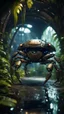 Placeholder: crab robot chivalry knight in dark lit reflective wet jungle metallic hall dome hotel tunnel, in the style of fallout 4 game,bokeh like f/0.8, tilt-shift lens 8k, high detail, smooth render, down-light, unreal engine, prize winning