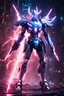 Placeholder: Gorgeous Photography realistic neon lightning around, epic scene of the super model Guardian with fully armor cyborg gundam robotic,full body, lightning, sharp focus, fantasy, concept art, dynamic lighting, epic composition