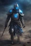 Placeholder: photorealistic Ancient undead psi-warrior knight commander wearing fullplate being surounded by blue aura wandering the wasteland