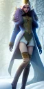 Placeholder: Cute female elven adventurer with ultradetailed SMALL elven ears out of her hairs in the air dressed in a warm overcoat boots on flat floor, posing frontally, in style of Cedric Peyravernay Art, microdetails --ar 2:3 --beta --upbeta --upbeta