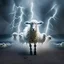 Placeholder: White Hardstyle sheep passes by in hell with lightnings, electric power and dust