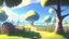 Placeholder: A simple and cute video game environment concept art of a little fantasy farm with fences, hay, crops, soft and simple, islands in the sky, bubbles, trees, water, soft pastel colours, hues, intriguing, peaceful and serene, by makoto shinkai and thatgamestudio, artstation