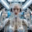 Placeholder: body portrait Photography, in a spaceship cockpit full of cables and wires and LED, standing an attractive transparent white plexiglass body glitter PLC Robots with silver motor head, with ray guns, 80 degree view, art by Sergio Lopez , Natalie Shau, James Jean and Salvador Dali, shot with Sony Alpha a9 Il and Sony FE 200-600mm f/5.6-6.3 G OSS lens, natural ligh, hyper realistic photograph, ultra detailed -ar 1:1 —q 2 -s 750)