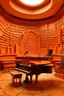 Placeholder: A light rosy orange colored realm with musical instruments and notes painted by Frank Lloyd Wright