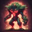 Placeholder: A living plant monster empowered with glowing red pluspower, in card art style