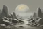 Placeholder: Planet in the sky, grey sky, rocks, impressionism paintings