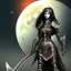 Placeholder: black hair lady warrior top with blade under the Moon