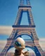 Placeholder: ET holding an Easter egg in front of the Eiffel Tower