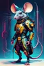 Placeholder: Ilustración lineal arte surrealista de un ratón con armadura cyberpunk, full body, hiperdetallada, increíble obra de arte, colores complementarios, maximalista