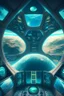 Placeholder: view from inside a huge spaceship. Many windows in front showing the planet earth. 3 aliens being control complex buttons and screens.