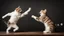 Placeholder: Two Funny cats on the dark wood table fighting