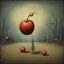 Placeholder: Surreal horror style by Pawel Kuczynski and Joan Miro and Dariusz Klimczak and Zdzislaw Beksinski, phobia of being alone represented by apples, abstract anthropomorphic apple weirdlings, crack in reality, weirdcore, depth of field, unsettling, asymmetric abstractions, surreal masterpiece, uncanny, sharp focus, maximalism, creepy, never before seen, dark oil painting