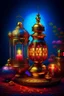 Placeholder: Greeting card, Ramadan, golden decorations, soft colors, Ramadan lantern with Ramadan cannon, beautiful and deep surreal painting, Rococo 3D that highlights its exceptional quality, 8K shot, ultra-realistic digital painting, beautiful portrait, very beautiful portrait in colors red, violet, blue and green, very realistic digital art captured with Hasselblad medium format camera with 100mm lens. An unmistakable cinematic image, daylight