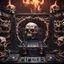 Placeholder: DJ of the damnded, insanely detailed DJ booth in hell, MID set, speakers and equipment made of bone, anatomically correct, add more skulls in th audience, photorealism, vray, 8k 3d