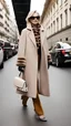 Placeholder: Fashion show walk onto the street. Mature women after 40+. Size XXL. Fendi Coat Jacket